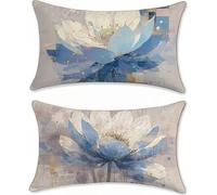 Coussin Canape 60x90 Lot de 2 Fleur Taie Oreiller Bleu Coussin Decoratif Lin Coussins Canapé Rectangulaire Coussins Taie d'oreiller Decoration Salon Housse Oreiller, pour Decoration Maison z-387