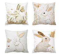 Coussin Canape 65 x 65 Lot de 4 Dessin animé Taie Oreiller Lapin Housse Coussin Lin Coussins Canapé Housse Oreiller, Respirant Taies D'oreillers Carré Coussins Décoratifs, pour Decoration Salon a-459