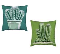 Coussin Canape 65x65cm Lot de 2 Housse de Coussin Vert Cushion Covers Cactus Extérieur Imperméable Velours Decoratif Taie Oreiller pour Maison Salon Chambre Lit Clic Clac Voiture Decor Cadeau 4-5882M
