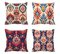 Coussin Canape 75 x 75 Lot de 4 Abstrait Taie Oreiller Rouge Housse Coussin Lin Coussins Canapé Housse Oreiller, Respirant Taies D'oreillers Carré Coussins Décoratifs, pour Decoration Salon a-107