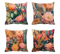 Coussin Canape 75 x 75 Lot de 4 Fleur Taie Oreiller Plante Housse Coussin Lin Coussins Canapé Housse Oreiller, Respirant Taies D'oreillers Carré Coussins Décoratifs, pour Decoration Salon a-385