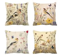 Coussin Canape 75 x 75 Lot de 4 Oiseau Taie Oreiller Fleur Housse Coussin Velours Coussins Canapé Housse Oreiller, Respirant Taies D'oreillers Carré Coussins Décoratifs, pour Decoration Salon a-673