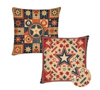 Coussin Canape 75x75 cm Exterieur Housse Coussin Rétro Coussins Exterieur Impermeable Nationalité Lin Coussins Décoratif Double Face À Motif,Set de 2 Carrées Taie Oreiller Pour Patio Jardin qq-933