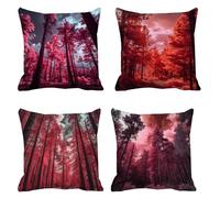 Coussin Canape 75x75 Lot de 4 forêt Housse Coussin Arbre Taie Oreiller Velours Imperméables Housse de Canape, Taies D'oreillers avec Fermeture éclair Invisible, pour Jardin Chambre Salon Canapé s-350