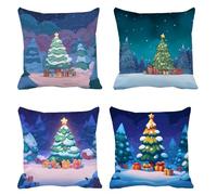 Coussin Canape 75x75 Lot de 4 Noël Housse Coussin Cadeau Taie Oreiller Velours Imperméables Housse de Canape, Taies D'oreillers avec Fermeture éclair Invisible, pour Jardin Chambre Salon Canapé s-352