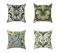 Coussin Canape 75X75CM Vert Moutarde Housse de Canapé Fleur Exterieur Carré Decoratives Doux Taie Oreiller avec Fermeture éclair Invisible Lavable pour Chaise Salon de Jardin Exterieur Decor V-CF776