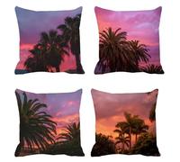Coussin Canape 85x85 Lot de 4 Arbre Housse Coussin Vue Nocturne Taie Oreiller Lin Imperméables Housse de Canape, Taies D'oreillers avec Fermeture éclair Invisible, pour Jardin Chambre Salon s-374
