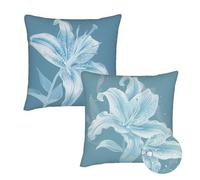 Coussin Canape 90x90 cm Exterieur Housse Coussin Turquoise Coussins Exterieur Impermeable Fleur Lin Coussins Décoratif Double Face À Motif,Set de 2 Carrées Taie Oreiller Pour Patio Jardin Décor q-1023