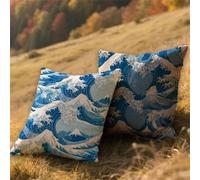 Coussin Canape Bleu Coussin Exterieur Impermeable 80x80cm Grand Taie Oreiller Décoratif Impression Double Face Flots Cushion Covers Lot de 2 pour Farmhouse Salon de Jardin Decor Maison Cadeaux AU-1086