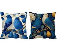 Coussin Canape Bleu Housse de Coussin 75x75 Oiseau Motif Design, Lot de 2 Exterieur Impermeable Doux Matériau Cushion Covers avec Fermeture Eclair Invisible pour Printemps Eté Jardin Salon w-7376