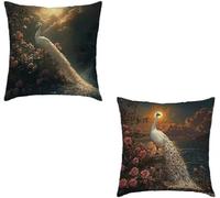 Coussin Canape Couleur Lot de 2 Taie Oreiller 55x55cm Housse de Coussin Paon Decoratif Imperméable Velours Cushion Impression Recto Verso avec Fermeture éclair Invisible, Printemps Décoration 6-10817