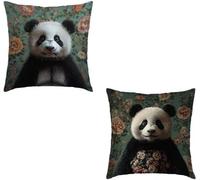 Coussin Canape Couleur Lot de 2 Taie Oreiller 60x60cm Housse de Coussin Panda Decoratif Imperméable Velours Cushion Impression Recto Verso Fermeture éclair Invisible, Printemps Décoration N-617AC