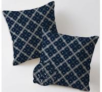Coussin Canape Exterieur 65x65 cm Bleu Coussin Canape Lot de 2 Géométrie Coussins Lombaire Salon de Jardin Exterieur Imperméable Lin Taie d'oreiller pour Jardin Banquette Chaise Fall Decoration C-998