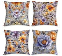 Coussin Canape Orange Coussin Exterieur Lot de 4 Taie Oreiller, Coussins Décoratifs Couleur Lilas Coussins Canapé Velours Housse Oreiller Impermeable, Deco Jardin, Deco Printemps, 70x70cm, o-55