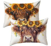 Coussin Canape Vache, Coussin Exterieur Lot de 2 Taie d'oreiller 40x80, Fleur Coussins Canapé Lin Coussins Décoratifs Rectangulaire, Housse Oreiller Impermeable, Deco Printemps i-768