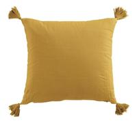 Coussin carré 40x40 cm Gaze de Coton avec Pompons Safran