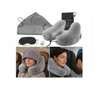 Coussin cervical gonflable avec capuche, masque de sommeil et bouchons d'oreille