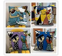 Coussin Chat Abstrait Motif Lot de 4, Extérieur Housse Coussin 40x40cm Double Face Linen Coussin, pour Canapé/Patio/Ferme/Jardin/Salon/Salle/Décoration Cadeau (avec Fermeture éclair Cachée)