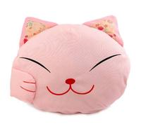 lachineuse - Coussin Chat Japonais - Coloris Rose - Design Kawaii Maneki Neko - Objet Déco en Tissu - 40 x 33 cm - Ambiance Zen Maison, Bureau - Idée Cadeau Asie Japon - Anniversaire, Noel