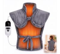 Coussin chauffant dos cou épaules, 9 niveaux & 4 minuteurs, gris | Chauffage électrique doux en flanelle lavable, 60x85cm, charge lestée, cadeau homme femme, 30-55°C