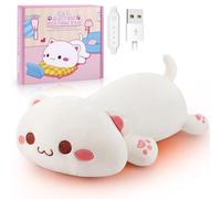 Coussin chauffant électrique en peluche pour chat - Alimenté par USB - Portable - Soulagement des douleurs au cou, aux épaules et au dos - Cadeau unisexe - Blanc