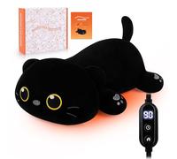 Coussin chauffant électrique en peluche pour chat - Alimenté par USB - Portable - Soulagement des douleurs au cou, aux épaules et au dos - Cadeau unisexe - Noir