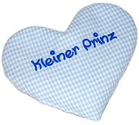 Coussin chauffant en forme de cœur avec inscription en allemand « Petit Prince » bleu clair à carreaux - Pour naissance ou baptême