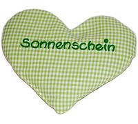 Coussin chauffant en forme de cœur avec inscription « Sonnenschein » Vert à carreaux Coussin de graines de colza dans différentes couleurs 15 cm x 17 cm Coussin pour bébé, graines, épeautre,