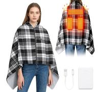 Coussin Chauffant Epaule Dos, Mettable Électrique Couverture Chauffante avec Batterie 5000 mAh, Flanelle Plaid Chauffant Poncho Chauffant Nomade sans Fil avec 3 Température, Arrêt Automatique