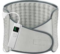 Coussin Chauffant Lombaire Electrique 126x30cm Ceinture Gris Clair | 6 Modes Chauffage, 4 RéGlages Minuterie Chauffage Rapide Arrêt Automatique Lavable avec Velcro Pour Dos Cervicales Abdomen