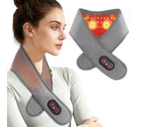 Coussin chauffant pour le cou avec massage, enveloppement chauffant pour le cou avec lumière rouge 660 nm 850 nm, avec 3000 mAh rechargeable, 3 niveaux de chaleur et 3 massages