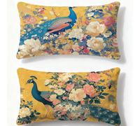 Coussin Couleur Orange Oreiller Paon Taie Oreiller 40x60cm Velours Coussin Canape Lot de 2,2026 Nouveau Rectangulaire Impression Recto Verso Taie d'oreiller pour Hiver Maison Intérieur Décor Q-725U
