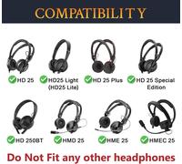 Coussin Coussinets d'oreille pour Sennheiser HD25/HD25 Light(Lite)/HD25 Plus/HD 25 Special Edition/HMD25/HME25/HMEC25/HD250BT Casques,Coussinets d'oreille en Mousse Haute Densité.[J218]