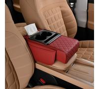 Coussin d'accoudoir de Voiture Multifonction - Repose-Bras de Console Centrale avec 2 Porte-gobelets et Poches latérales - Accessoire intérieur en Cuir PU et Mousse mémoire (G-Rouge)