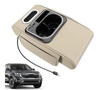 Coussin D'accoudoir pour Voiture | Porte-Bouteille avec Boîte à Mouchoirs - avec Poche Latérale, Lumière d'Ambiance, Port USB, Tapis de Surélévation pour Accoudoir - pour Intérieur de