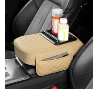 Coussin D'accoudoir Voiture Avec 2 Porte-gobelets, Poche Latérale, Coussin Console Automatique Hauteur, Housse PU, Coussinets Rehaussement(Beige)