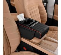 Coussin D'accoudoir Voiture pour Ford Kuga 3 III St-Line Vignale 2019-2024, Housse pour Console Centrale pour Accoudoir avec Porte-gobelet et Boîte à Mouchoirs,Black-Red