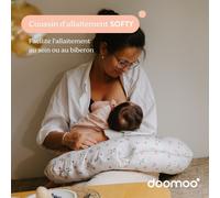 Doomoo Coussin d'allaitement Softy Compact – microbilles fines, housse coton bio, Peaches