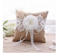 Coussin d'alliances - Yorbesta® - Vintage - Toile de jute - Fleur blanche - 20x20 cm