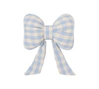 Coussin d'appui-tête de voiture avec nœud papillon pour soutien de cou compatible avec la plupart des sièges de véhicule en mélange de coton et lin respirant (carreaux bleu)