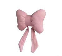 Coussin d'appui-tête de voiture avec nœud papillon pour soutien du cou compatible avec la plupart des sièges de véhicule en coton et lin respirant (rose)
