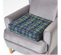 Coussin d'assise rehausseur en coton à carreaux écossais Bleu, 50 x 50 x 10 cm