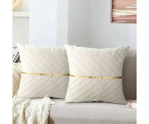 Coussin Dcoratif en Velours Beige 45 x 45 cm Lot de 2 ODIPIE