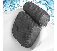Coussin de Baignoire Adulte, Oreiller de Bain Ergonomique 4D avec 6 Ventouses - Support Confortable pour Tête, Cou, Dos, Anti-Dérapant pour Spa/Jacuzzi (Carré Gris, 48 * 30 CM)