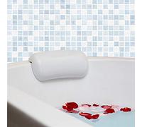 Coussin de Bain avec 2 Antidérapant Ventouse, Bath Cushion Bathtub Spa Tub Pillow, Ergonomique Impermeable Anti-bacterien PU Coussin Oreiller Appui Tête Salle Bain Baignoire pour Enfant Adulte (Blanc)