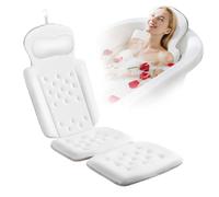Coussin de bain complet de luxe avec 192 ventouses, coussin de bain pour baignoire pour soutien de la tête et du cou, avec sac à linge (blanc, 129,5 x 40,6 cm)