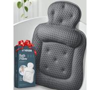 Coussin de Bain pour Baignoire, Coussin de Baignoire Doux pour la tête et Le Cou avec Tissu en Maille 3D Douce et 54 ventouses antidérapantes, Gris, Standard