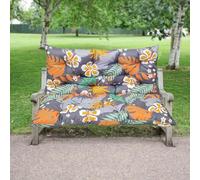Coussin de banc avec dossier pour mobilier de jardin, terrasse, hamac ou balancelle - Coussin de rechange imperméable 2/3 places avec attaches (150 x 50 x 50 cm, motif fleur)
