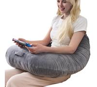 Coussin de bureau pour lecture, jeux et crochet, coussin de soutien étendu en forme de cœur pour s'asseoir sur le canapé ou le lit, housse lavable (gris doux)