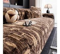 Coussin de canapé en Peluche en d'hiver, Housse de canapé en Fausse Fourrure de Lapin, Housse de canapé antidérapante 1 2 3 Places(Coffee,90x180cm)